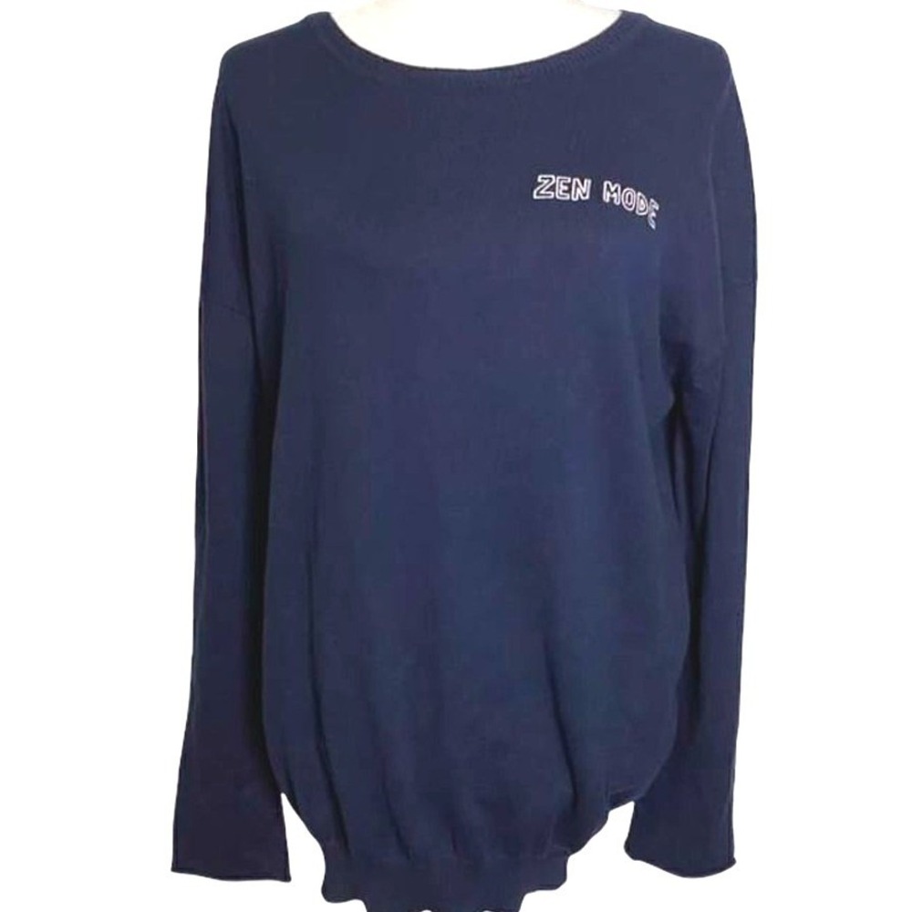 Fauxgerty Zen‎ Mode Sweater Womens OS Blue Go-To Pullover Sustainable Navy Blue